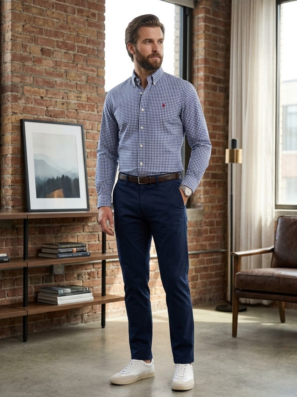Ralph Lauren Navy & White Gingham Button-Down Shirt